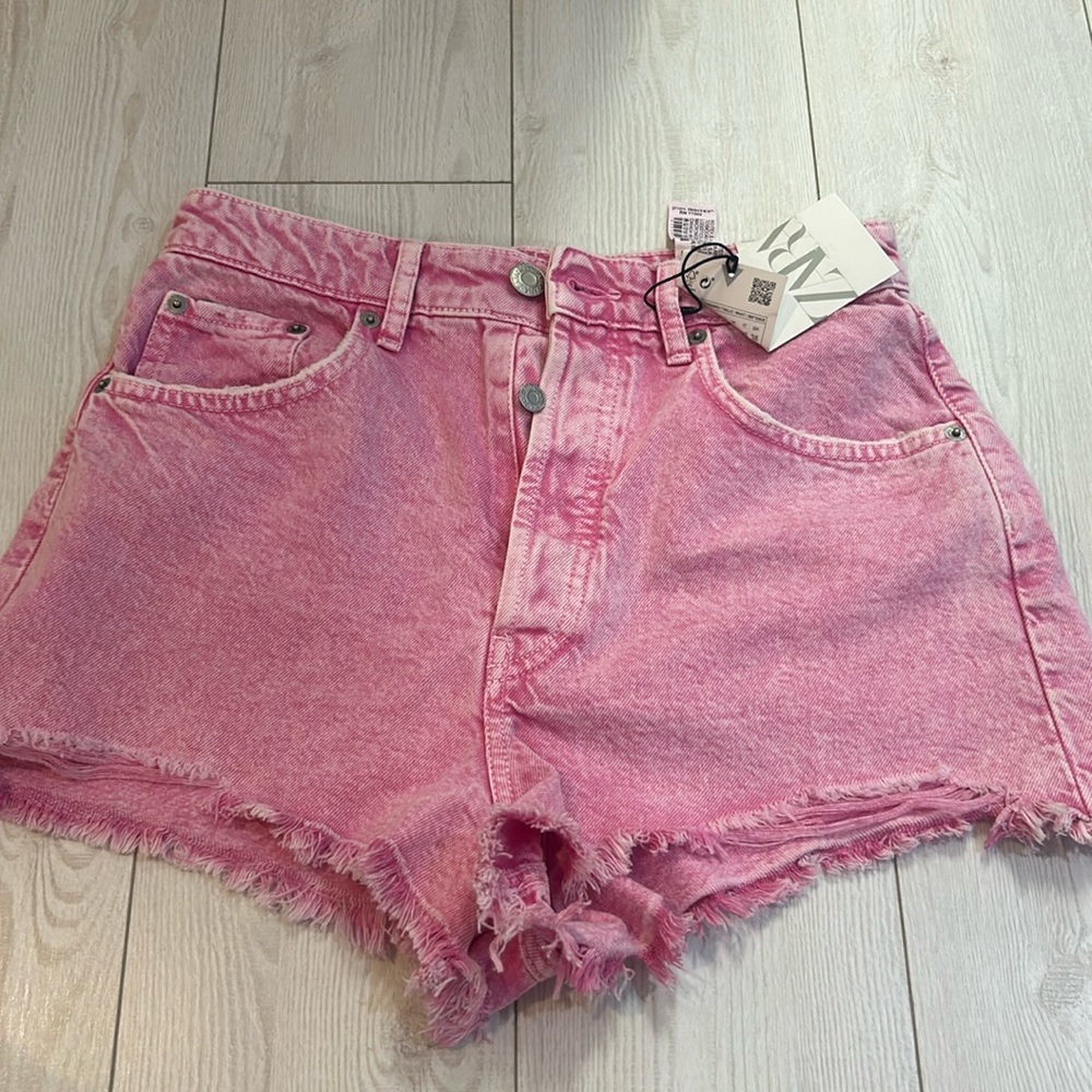 zara pink jean shorts